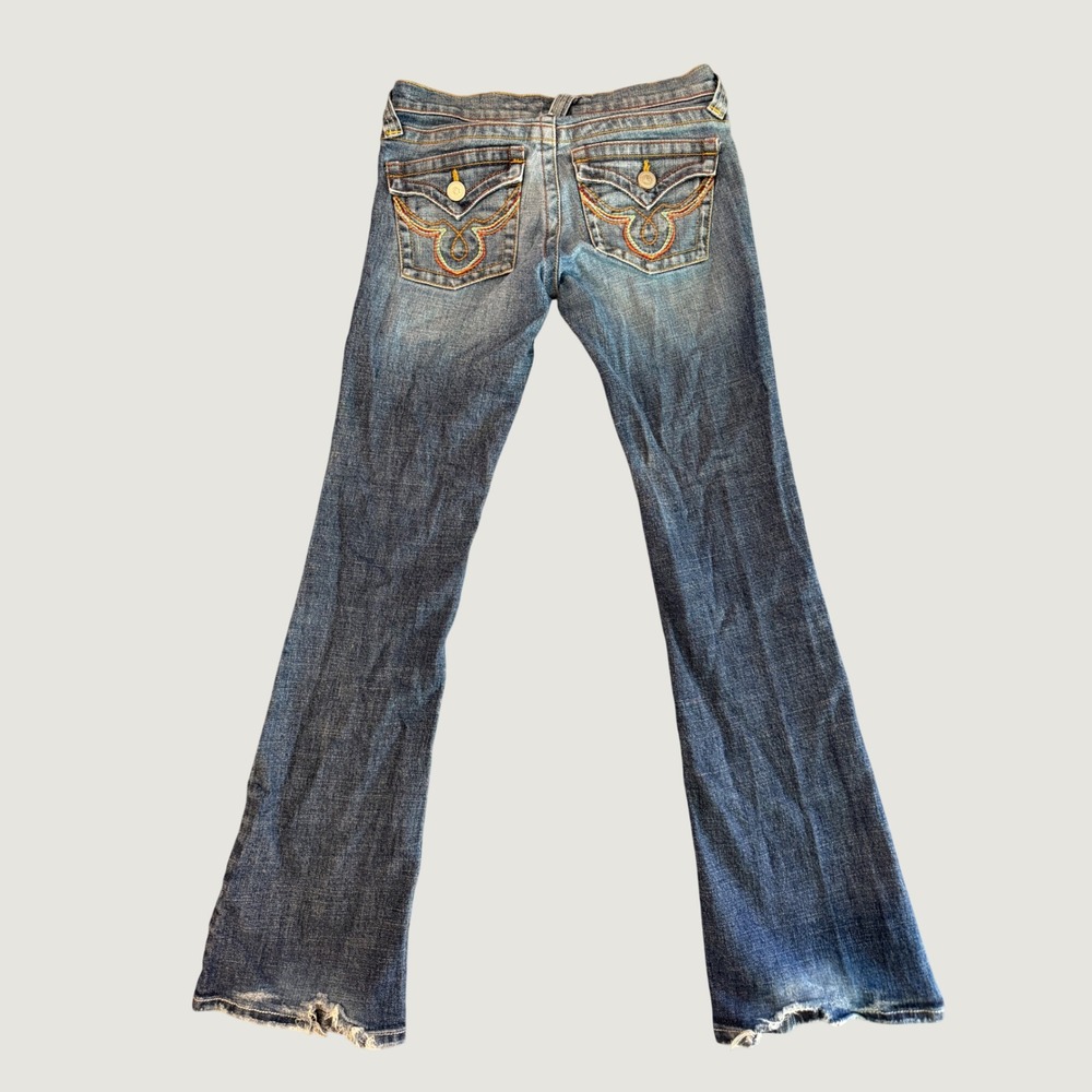 Y2K Plastic by Gly Low Rise Bootcut Jeans Blue Size 27 Contrast Stitch 1229C